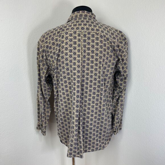 Bruno Tan Geometric Pinwale Corduroy Dress Shirt XL Button Front Long Sleeves - Picture 8 of 12